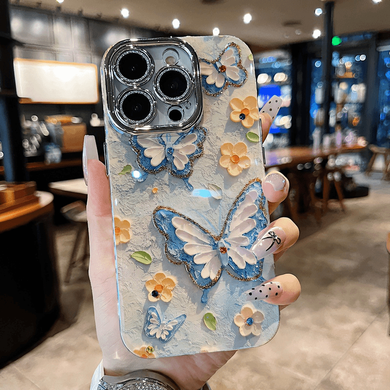 เคส iPhone เคสซีรีส์ เคส iPhone 16promax 15promax 14promax 13promax 12promax 16 15 14 13 12 11 เคส TPU ผีเสื้อสีน้ําเงิน พร้อมเคสฟิล์มเลนส์