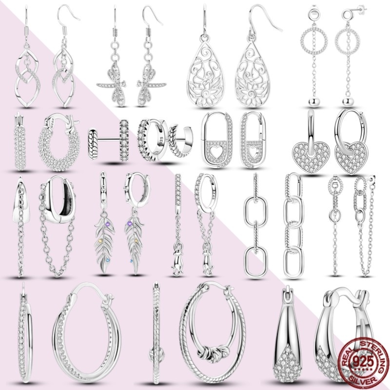 สไตล์ใหม่ S925 เงินสเตอร์ลิงดอกทานตะวันผีเสื้อ Hollow ต่างหู Original Pan Charm เครื่องประดับประณีต DIY ของขวัญ