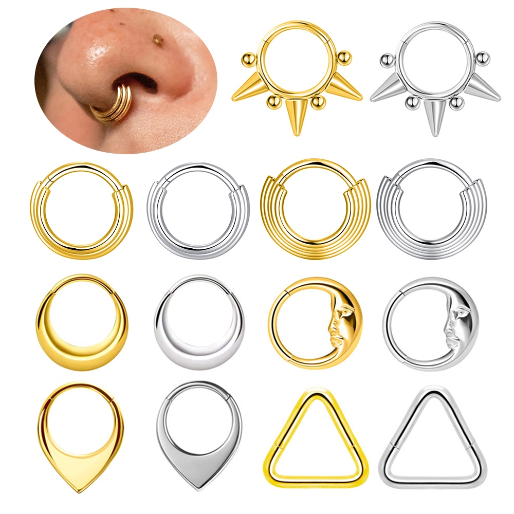 1 PC 8/10 มม.สแตนเลสสตีลจมูก Hoop แหวน Septum Clicker เจาะต่างหูกระดูกอ่อน Nostril Daith เจาะ