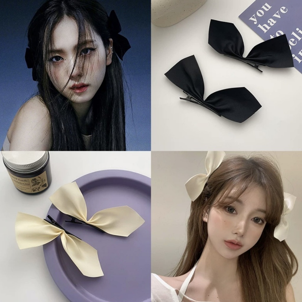 2pcs กิ๊บติดผมสาวริบบิ้นครึ่ง Bows Barrettes สาวสีทึบ Hairpins สุภาพสตรี Barrette กิ๊บติดผม