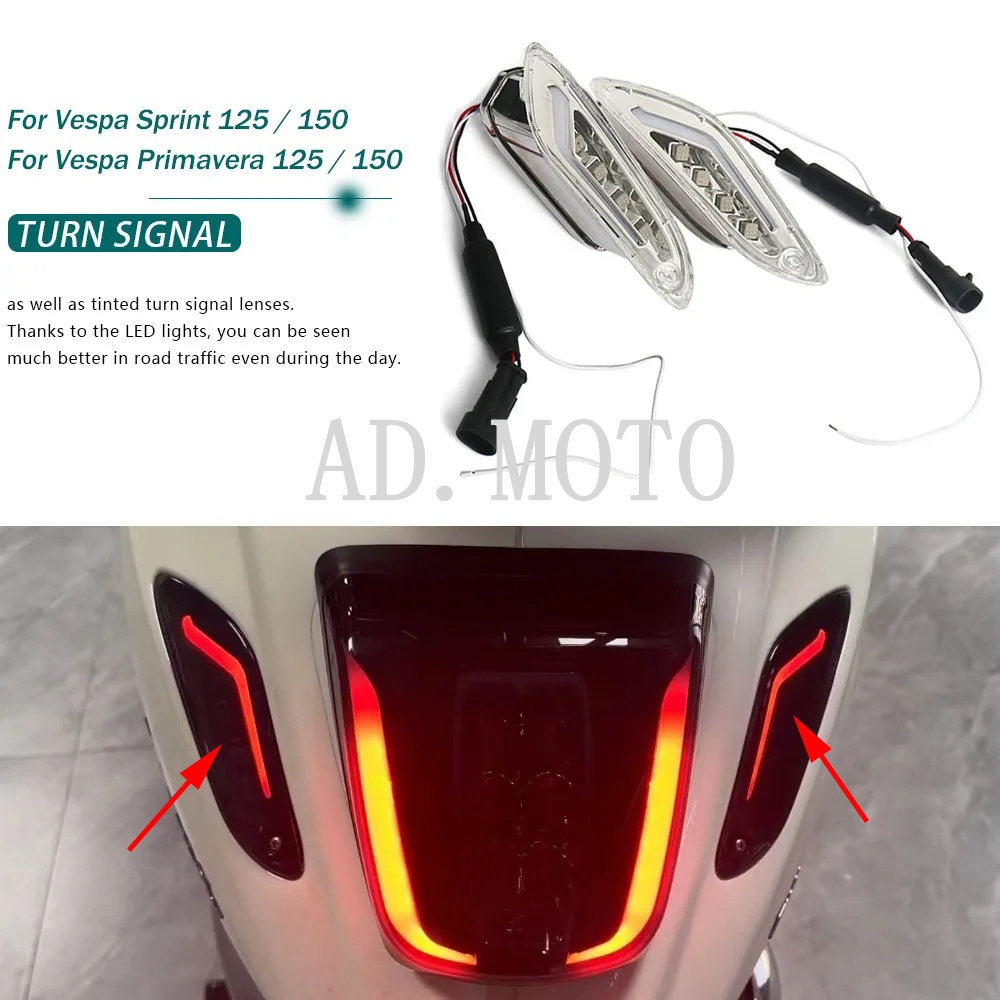 สําหรับ Vespa SPRINT 125/150 PRIMAVERA 125/150 LED รถจักรยานยนต์อุปกรณ์เสริมด้านหน้าและด้านหลังไฟเลี้ยวไฟเลี้ยวไฟเลี้ยวไฟเลี้ยว