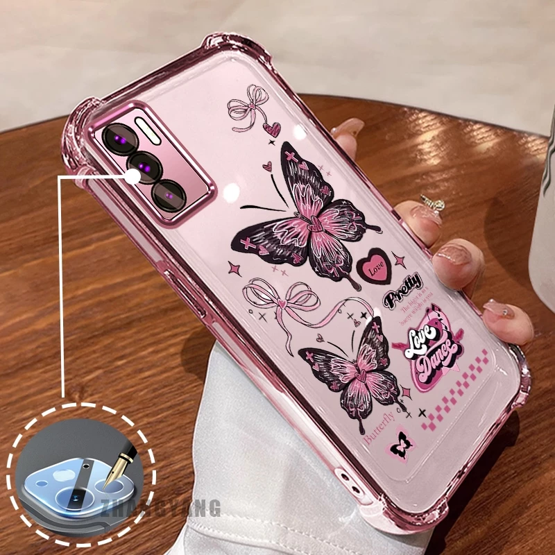 กรณีสําหรับ OPPO A16 สี่มุมซิลิโคน anti drop เคสโทรศัพท์ไฟฟ้าความงามผีเสื้อออกแบบใหม่รูปแบบ TPU soft case