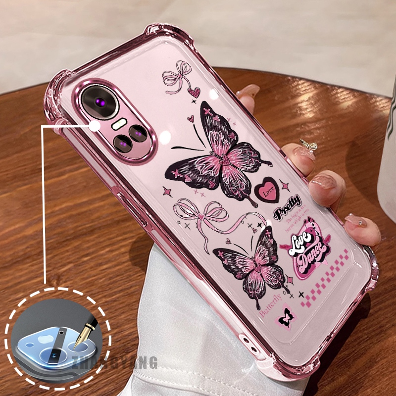 สําหรับ OPPO RENO 10 5G RENO 10 Pro 5G สี่มุมซิลิโคน anti drop เคสโทรศัพท์ไฟฟ้าความงามผีเสื้อออกแบบใหม่รูปแบบ TPU นุ่ม