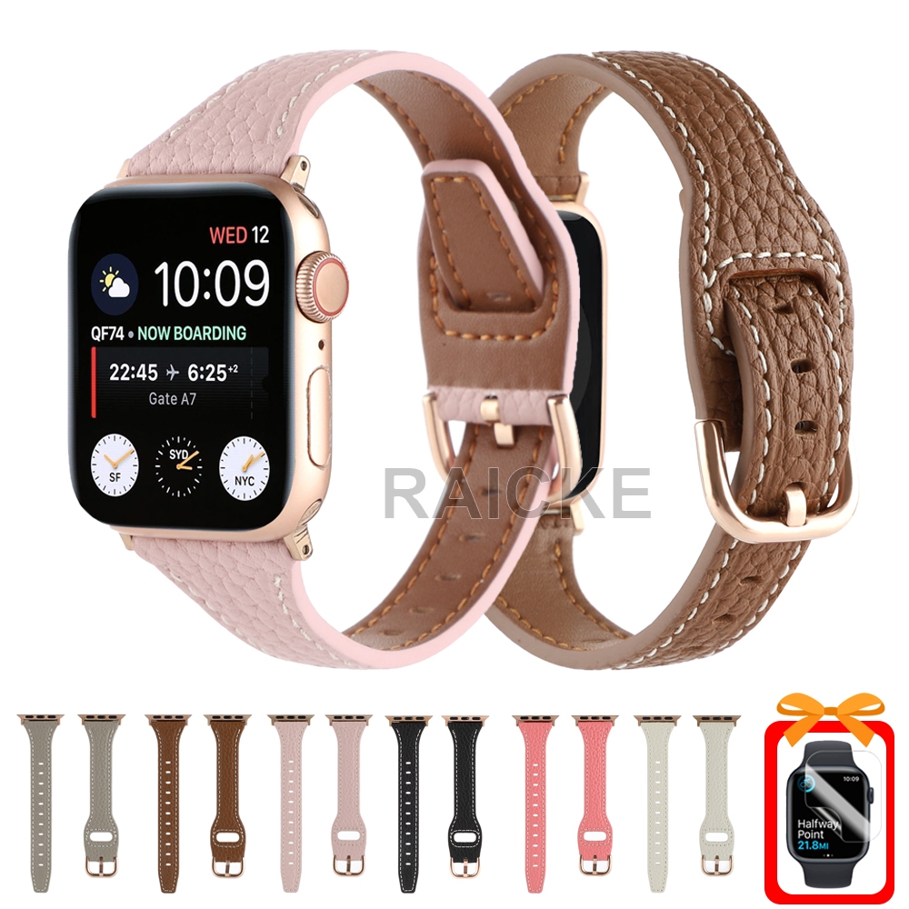 สายรัดหนังนุ่มบางสําหรับ iWatch Series 11/10/9/8/7/6/5/4/3/SE/Ultra 2 46mm 45mm 41mm 49mm 44mm 40mm 42mm 38mm