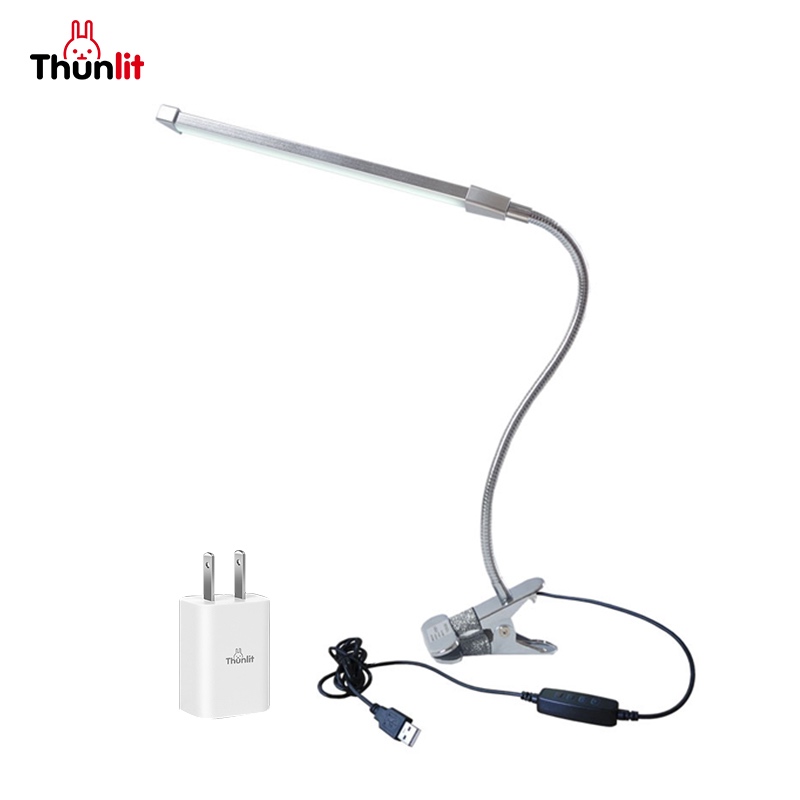Thunlit โคมไฟหนีบ อ่านหนังสือ 8W โคมไฟตั้งโต๊ะ โคมไฟอ่านหนังสือแสียบUSB ความสว่าง 10 ระดับ แสง3สี