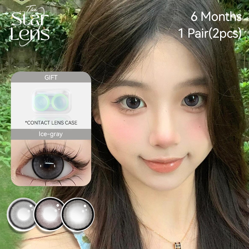 Starlens 2pcs Doll Eye สีเทา/สีดําคอนแทคเลนส์เลนส์ธรรมชาติสีคอนแทคเลนส์เลนส์นุ่ม 6 เดือนใช้ 14.2 มม.