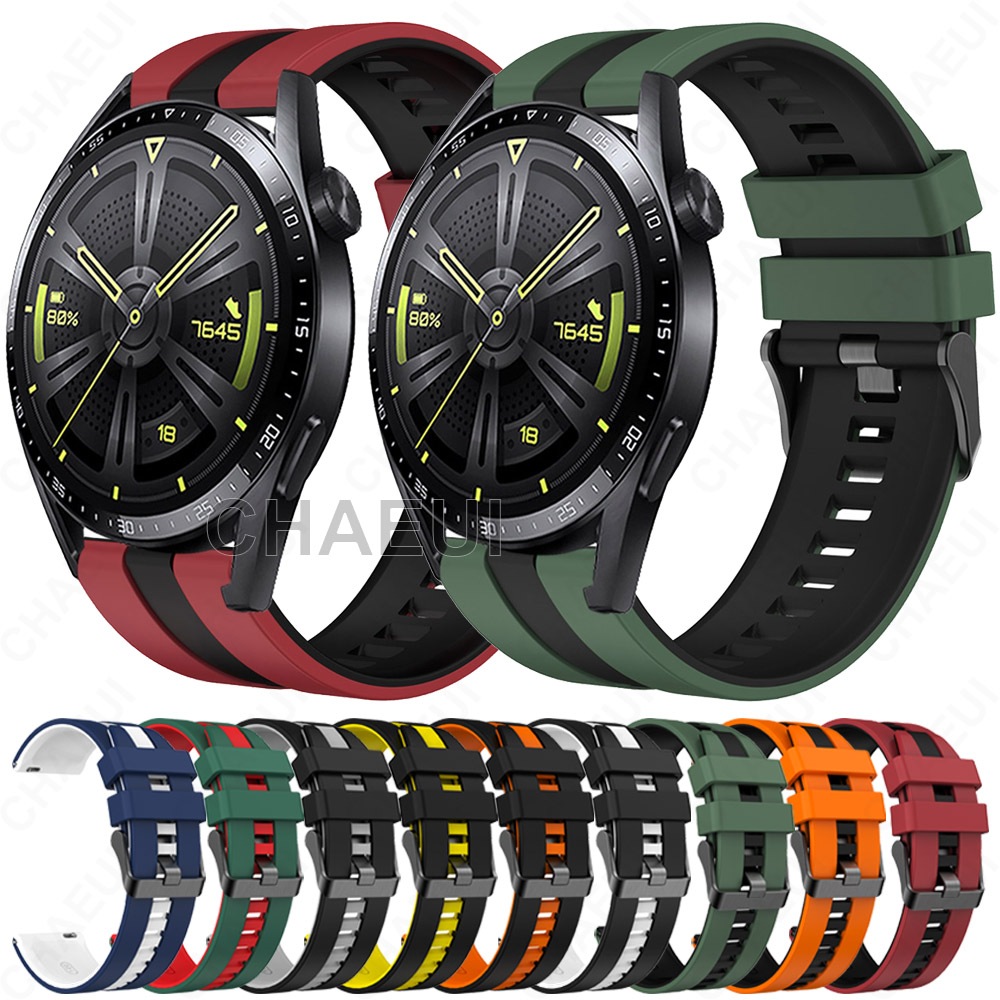 สายซิลิโคนสีคู่ทนทานสร้อยข้อมืออุปกรณ์เสริมสําหรับ Huawei Watch GT GT2 GT3 Pro GT4 GT5 GT6 Pro 46mm 42mm 43mm GT2e