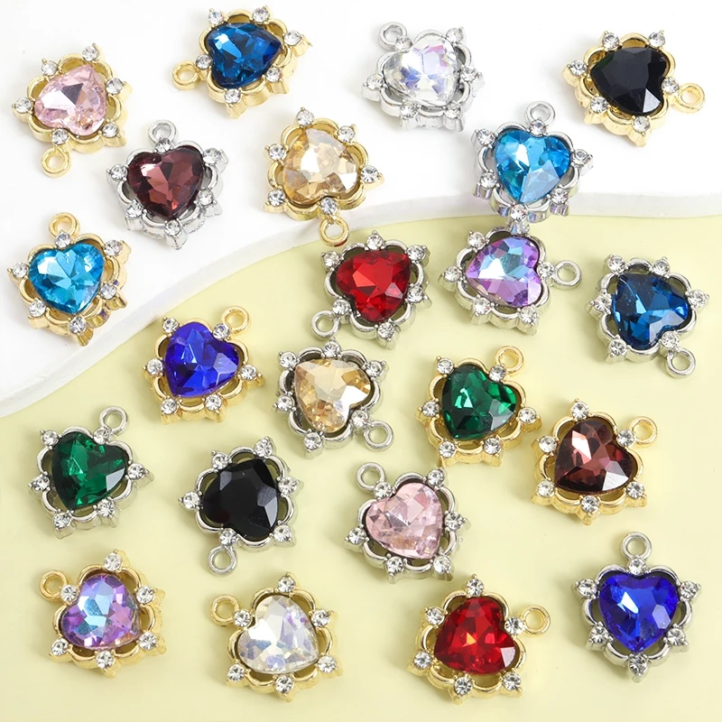 10ชิ้นที่ละเอียดอ่อนกลวงพีชหัวใจเสน่ห์กับคริสตัล พลอยเทียม,สไตล์บาร็อคสร้อยคอสร้อยข้อมือต่างหูโลลิต้าอุปกรณ์ผมเสื้อผ้าตกแต่งทําเอง หลากสี หัวใจจี้