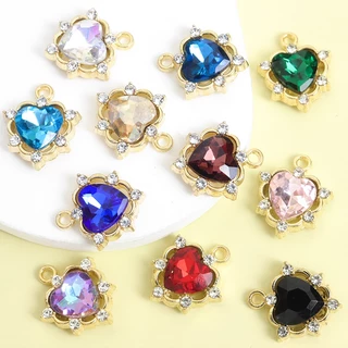 10ชิ้นที่ละเอียดอ่อนกลวงพีชหัวใจเสน่ห์กับคริสตัล พลอยเทียม,สไตล์บาร็อคสร้อยคอสร้อยข้อมือต่างหูโลลิต้าอุปกรณ์ผมเสื้อผ้าตกแต่งทําเอง หลากสี หัวใจจี้