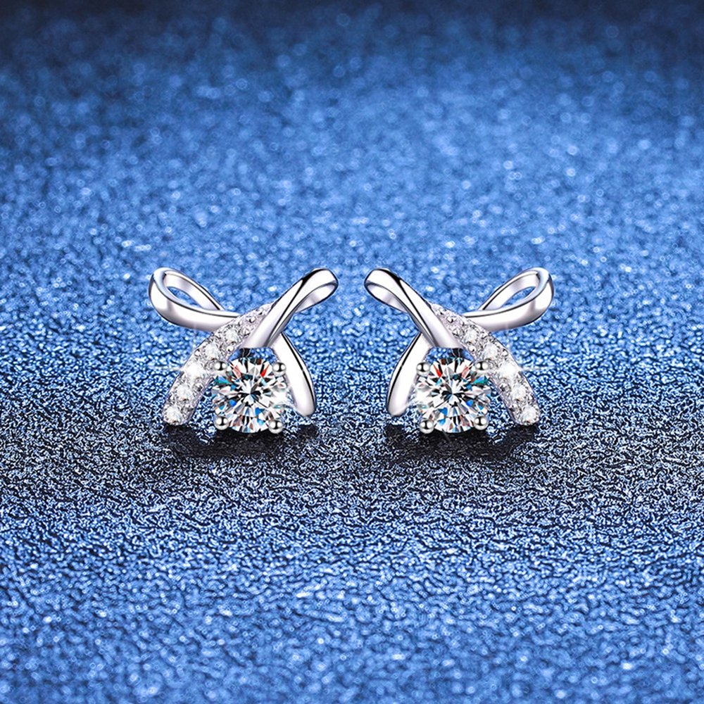 S925 ต่างหูเงินแท้โบว์ D สี Moissanite ต่างหูวันที่ระลึกเครื่องประดับระดับไฮเอนด์