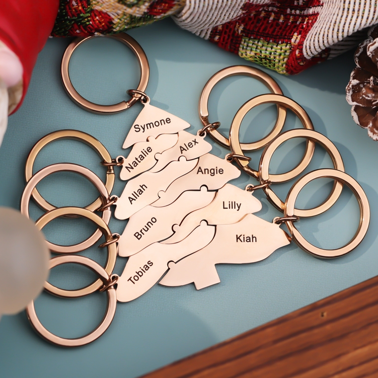 ที่กําหนดเองต้นคริสต์มาสปริศนาพวงกุญแจชื่อครอบครัวพวงกุญแจคริสต์มาสสําหรับครอบครัว Bff พวงกุญแจ Xmas