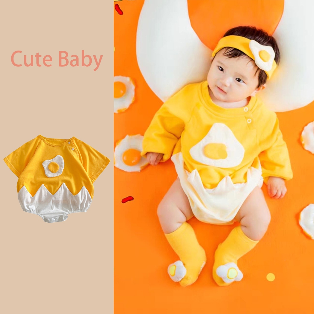 เสื้อผ้าเด็กแรกเกิด ชุดจั๊มสูท ไข่เป็ดสีเหลืองน่ารักการ์ตูน0-24เดือนเด็กทารกผ้าฝ้ายแขนสั้นเสื้อผ้า ชุดรอมเปอร์