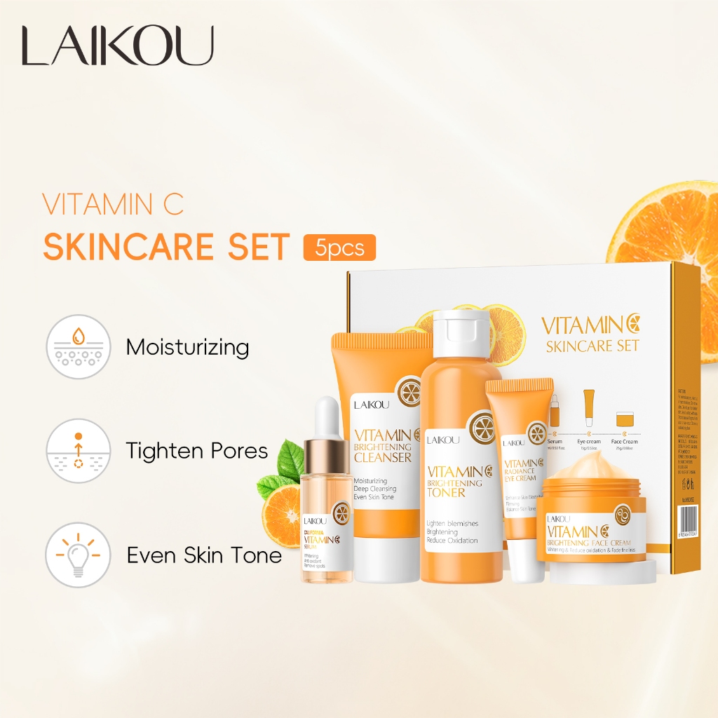 LAIKOU Vitamin C Brightening Skin Care Set Moisturizing Whitening Anti-aging 5pcs Sets