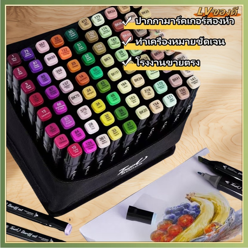 LV 120สีMarkปากกา Marker ชุด Sketching Markers Art อุปกรณ์การเรียนปากกาสีถาวร หัวคู่ ปากกามาร์กเกอร์