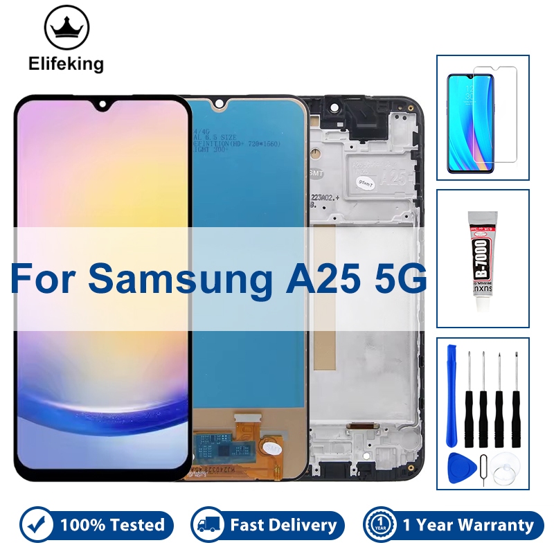 LCD คุณภาพสูงสําหรับ Samsung Galaxy A25 5G A256 SM-A256E A256B จอแสดงผลชุดหน้าจอสัมผัสพร้อมการเปลี่ยนกรอบ