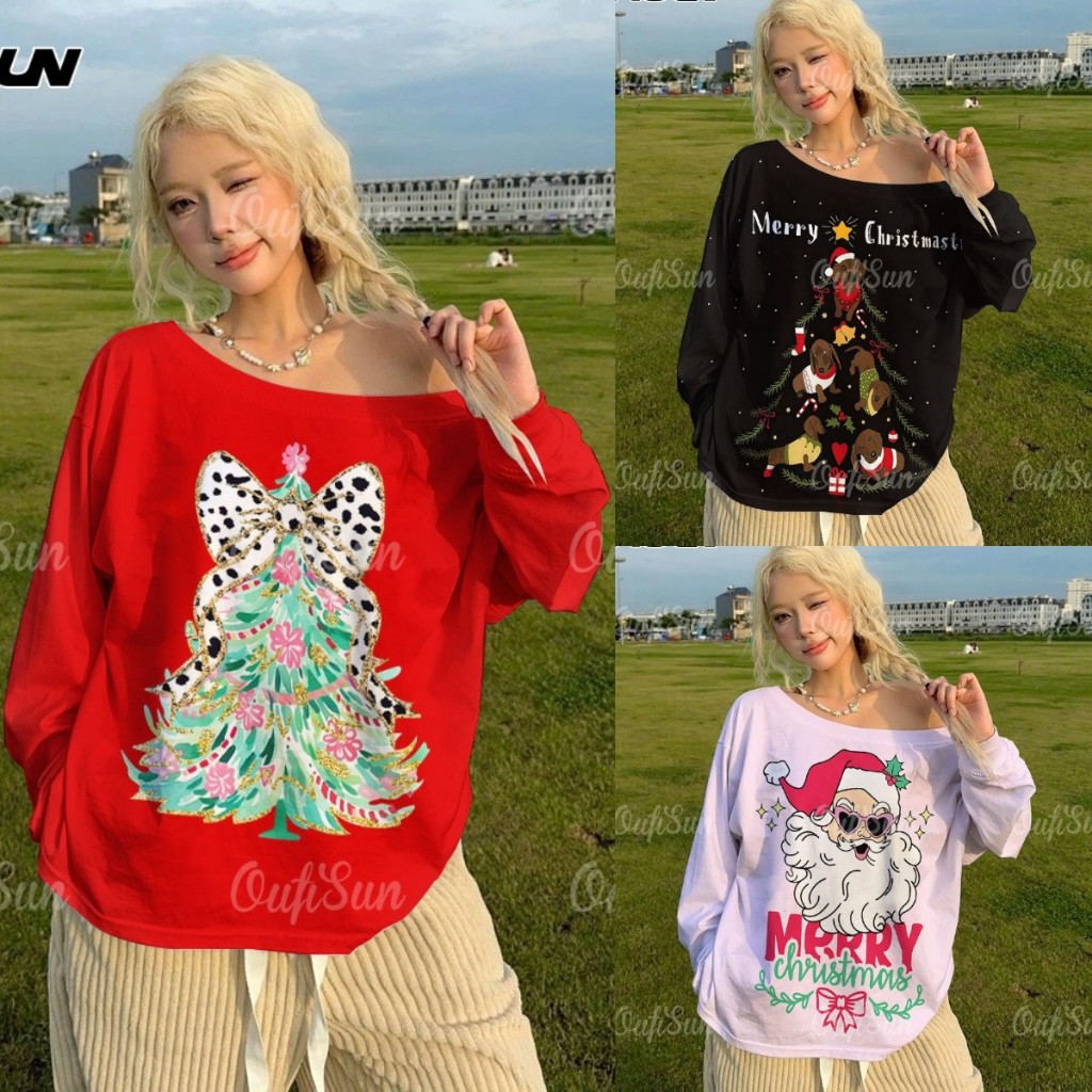 Christmas Unisxe เสื้อกันหนาวพิมพ์ลาย Christmas tree & jingle oversize หลวมรูปแบบลูกเรือคอเสื้อยืดแขนยาวสําหรับผู้ชายและผู้หญิงเทรนด์ร้อน 2024 ชุดคริสต์มาส