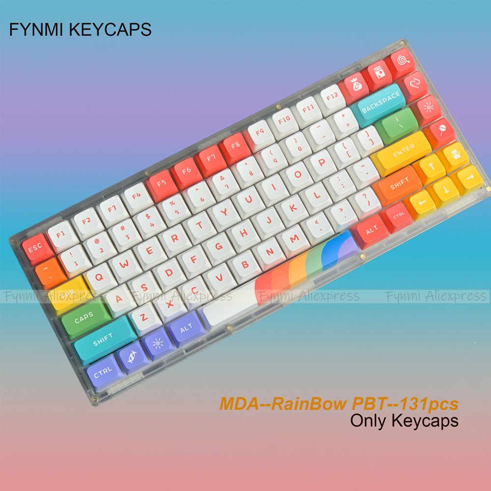 MDA Fynmi Rainbow PBT Keycaps 5 ใบหน้า Dye Sublimation 131 คีย์ PBT Keycaps สําหรับคีย์บอร์ดแบบกลไก