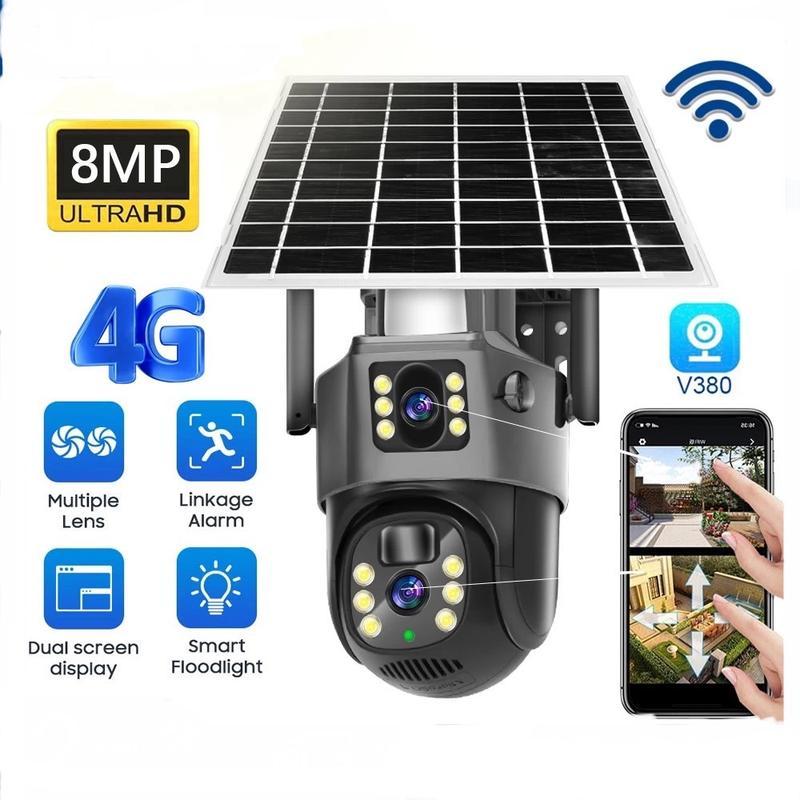 V380 Pro 4K 8MP WIFI/4G ซิมการ์ดกล้องวงจรปิดพลังงานแสงอาทิตย์ไร้สายกล้องวงจรปิดกลางแจ้ง 360 แบตเตอรี่ในตัวกันน้ํา