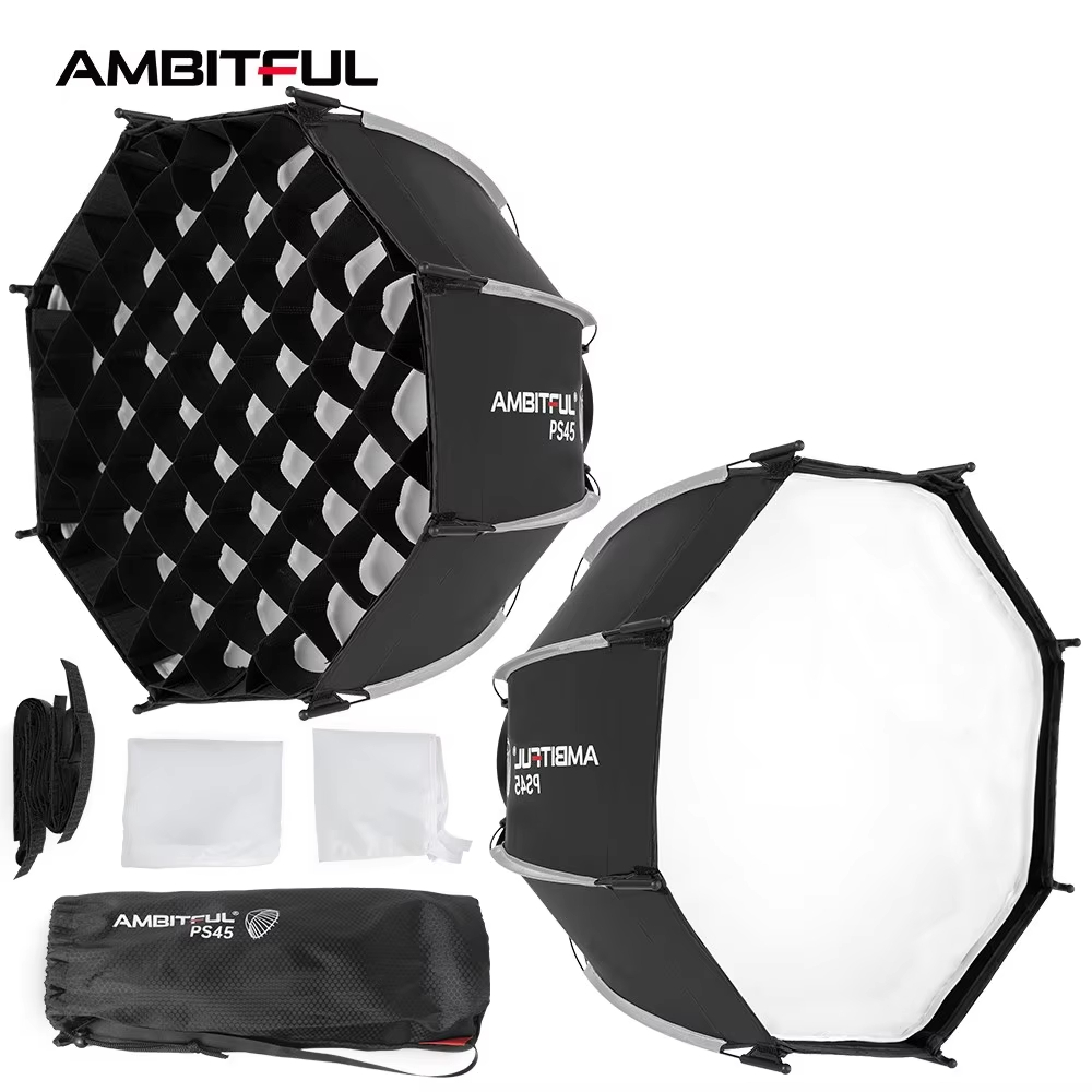 Ambitful PS45 45 ซม.Mini QUICK Release Bowens Mount Softbox + ตารางรังผึ้งแบบพกพากลางแจ้ง Softbox สําหรับแฟลชไฟ LED