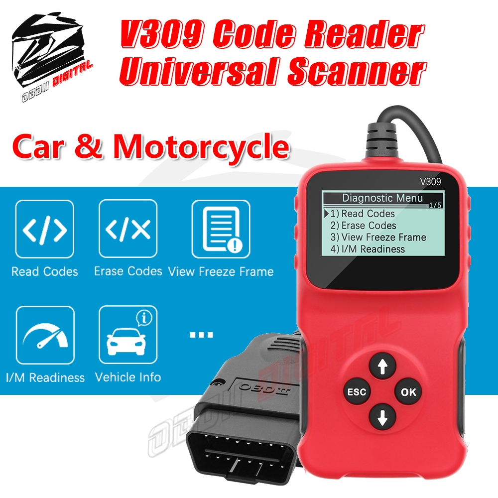 V309 Universal รถ OBDII เครื่องสแกนเนอร์ ELM327 เครื่องมือวินิจฉัยรหัสรถจักรยานยนต์ Auto เครื่องยนต์ I/M DTC Fault Clear เครื่องมือ OBD 2 Scanfor ใหม่ OBD2 ยานพาหนะ