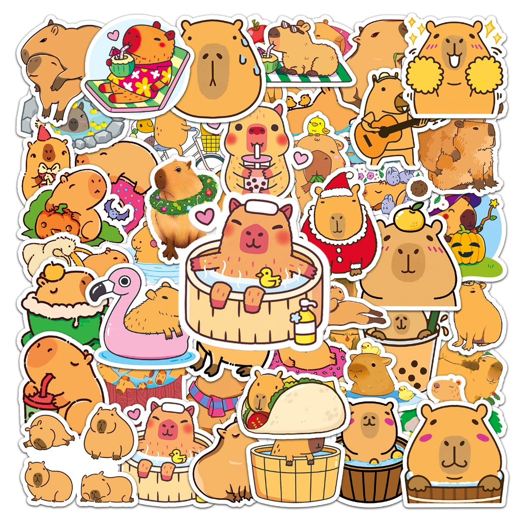 50 ชิ้นตลก Capybara สติกเกอร์กันน้ํา DIY สําหรับโทรศัพท์แล็ปท็อปรถสติกเกอร์ Creative Home Decal