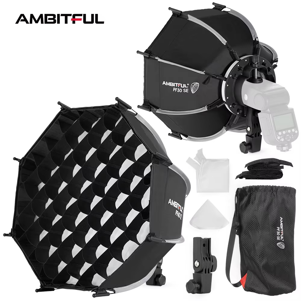 Ambitful 30 ซม.PF30 SE 40 ซม.PF40 SE กล้องแฟลช Mini Softbox แบบพกพา Octagon ร่ม Softbox + ตารางรังผึ้งสําหรับ V1 AD200PRO