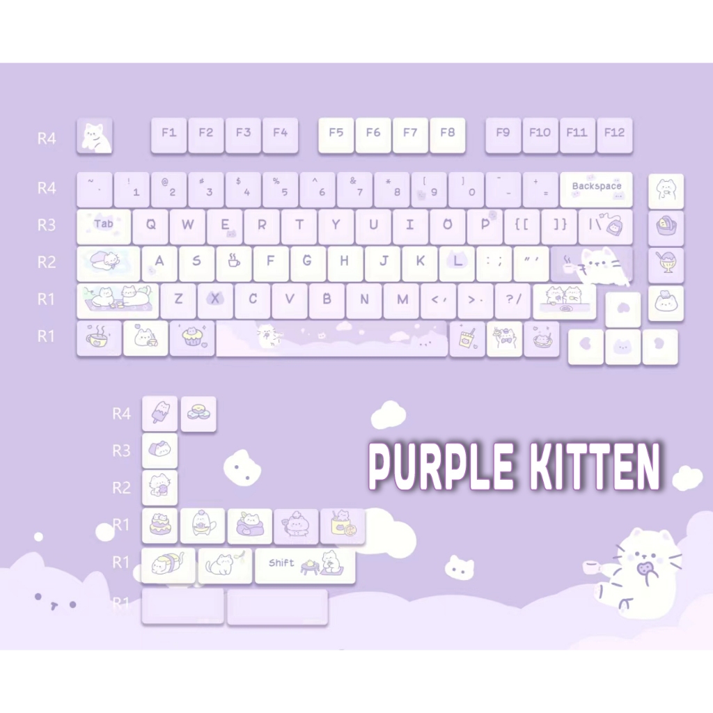 ZIFRIEND Keycap ลูกแมวสีม่วง MOA Profile 95 คีย์น่ารัก