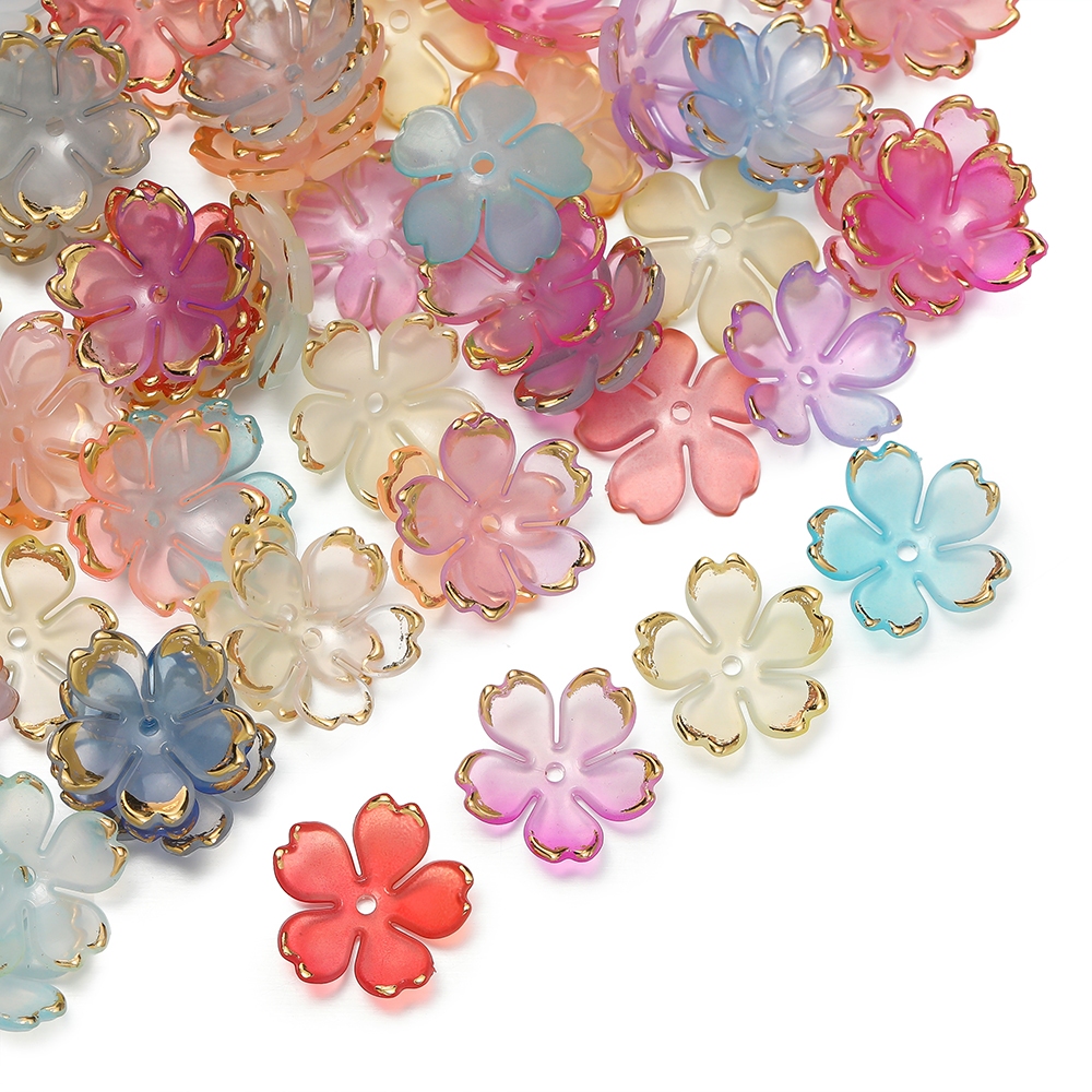 St.kunkka 50ชิ้น อะคริลิคพร้อมฐานดอกไม้ การปิดทองดอกซากุระขนาดเล็กแฟชั่นลูกปัด DIY เครื่องประดับทําสร้อยคอสร้อยข้อมือ