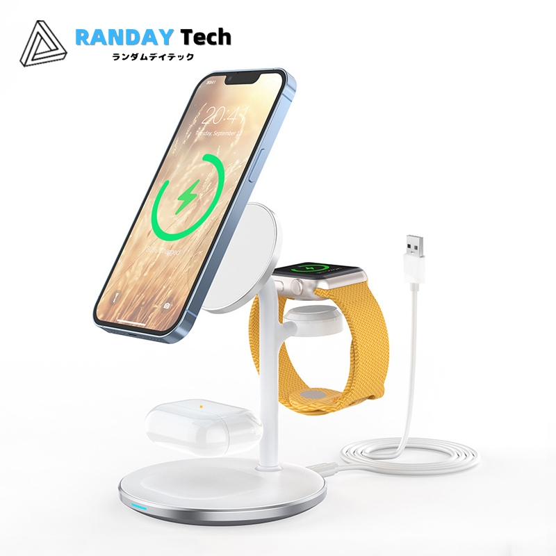 Choetech 3-in-1 Magnetic QC3.0 Wireless Charger แท่นชาร์จหูฟังไร้สาย สําหรับ iPhone 16/15/14/13/12 Series TWS Apple Watch Charger