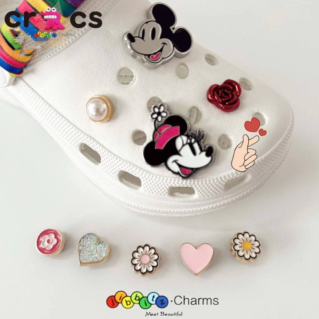 โลหะ crocs Jibbitz ตกแต่งรองเท้าหัวเข็มขัด Mickey/Minnie Jibbitz อุปกรณ์เสริมรองเท้าซีรีส์คุณภาพสูง
