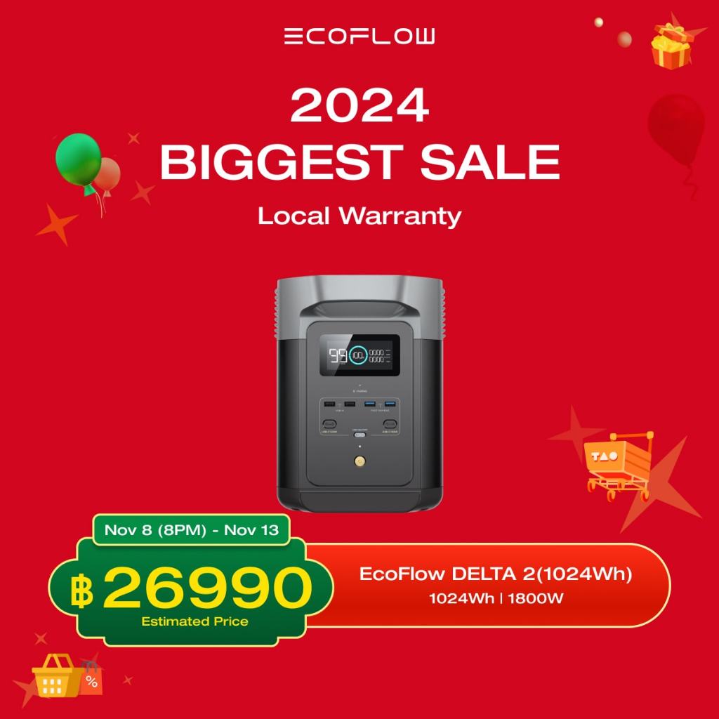Ecoflow Delta 2 เครื่องกําเนิดไฟฟ้าพลังงานแสงอาทิตย์แบบพกพา 1024Wh Lifepo4 ชาร์จเร็วสําหรับบ้าน แคมป์ปิ้ง และบ้าน