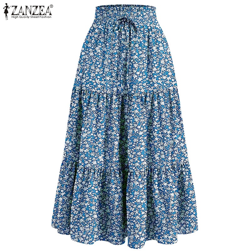 Zanzea กระโปรงทรงเอพิมพ์ลายดอกไม้ลําลองสไตล์เกาหลีสําหรับผู้หญิง