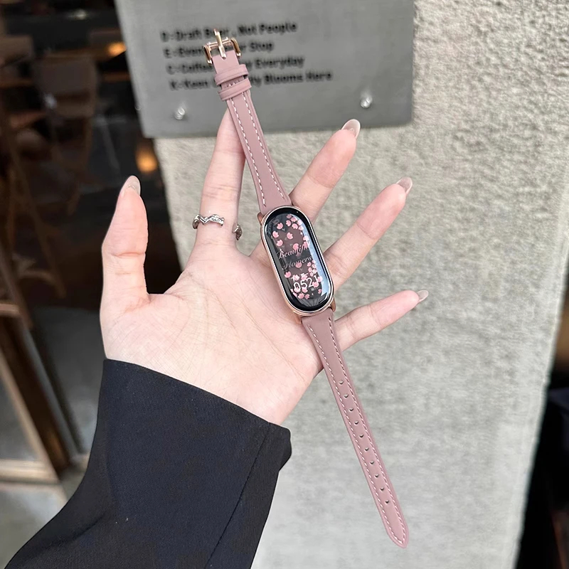 สายคล้องคอสําหรับ Xiaomi Mi Band 9 8 7 6 5 4 3 NFC สายรัดข้อมือหนังสําหรับ Miband 6 Global Version ส