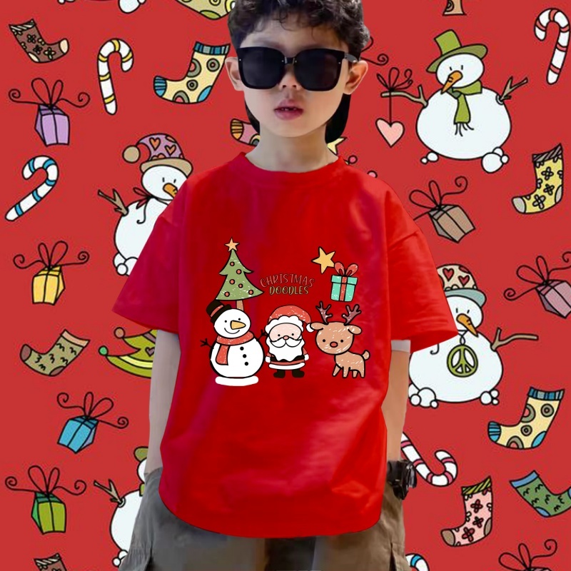 เสื้อยืดเด็ก Merry Christmas Children's Tshirt ผ้าฝ้ายเนื้อนุ่ม หลากหลายสไตล์ เสื้อผ้าเด็กคริสต์มาส 100-150 ซม #AT11