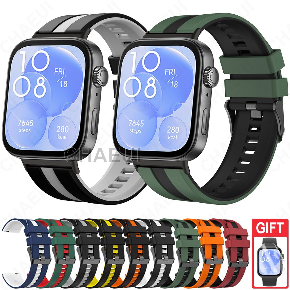 สายรัดซิลิโคนวงสร้อยข้อมือสีคู่อุปกรณ์เสริมสําหรับ Huawei Watch Fit 5 4 Pro 3 2 / Huawei Watch Fit Special Edition