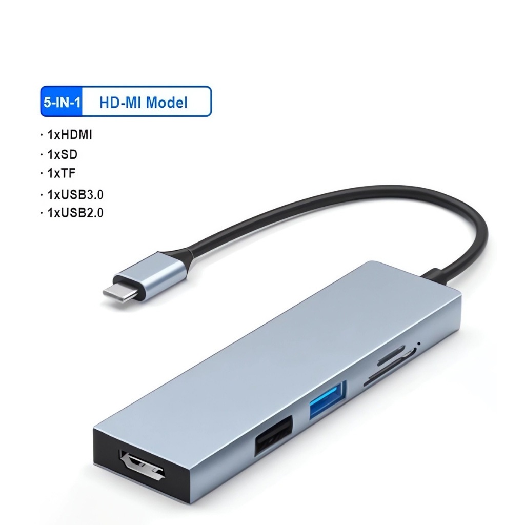 【รับประกัน 1 ปี】ฮับ USB C 5 in 1 Type C เป็น HDMI 4K 2 USB 3.0 การ์ดรีดเดอร์ SD TF สําหรับแล็ปท็อป คอมพิวเตอร์