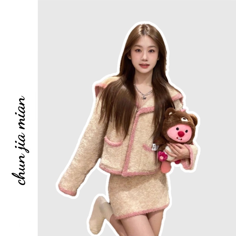 Chunjiamian ชุดสูทผู้หญิง dopamine ชุดสูทสองชิ้นเกาหลีหวาน