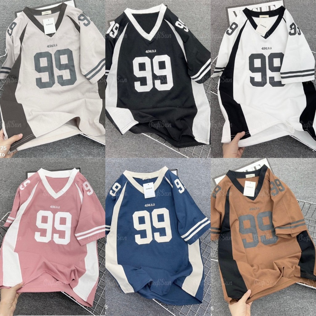 สไตล์เกาหลี Unisxe เสื้อยืด NO.99 Oversize หลวมเสื้อยืดคอวีกีฬาสไตล์เสื้อ Street สวมใส่สําหรับสาวแนวโน้มร้อน 2025