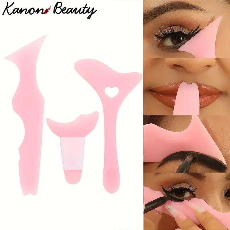 3 ชิ้นซิลิโคนแต่งหน้า Aid Set - Winged Eyeliner & Eyebrow Stencils Easy Eye Shadow Application เครื่องมือสําหรับผู้เริ่มต้น
