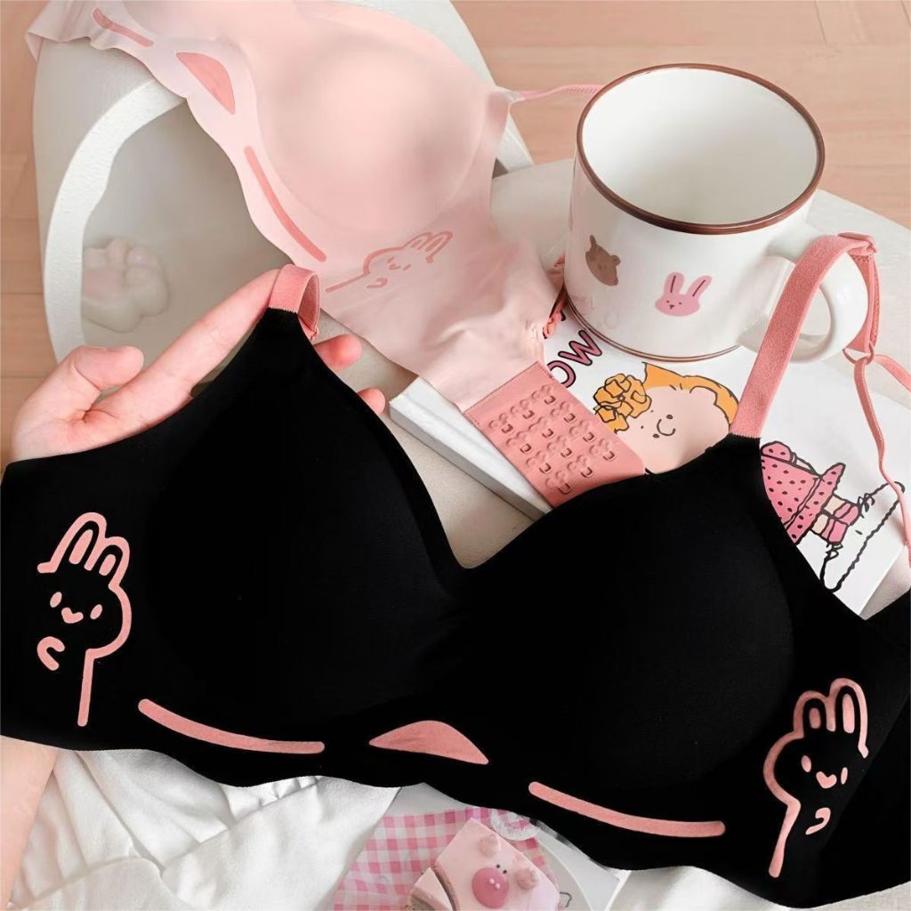 Sexy bra ชุดชั้นใน บราไร้ตะเข็บ ชุดชั้นในสตรี บราไร้โครง ลายกระต่ายน่ารัก ไร้โครง บราหลายสาย