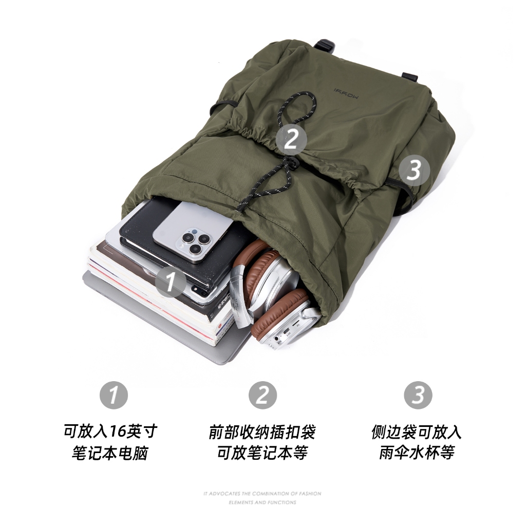 Moyyi กีฬากลางแจ้งกระเป๋าเป้สะพายหลังผู้ชายน้ําหนักเบา Water-Repellent Drawstring กระเป๋าเดินทาง