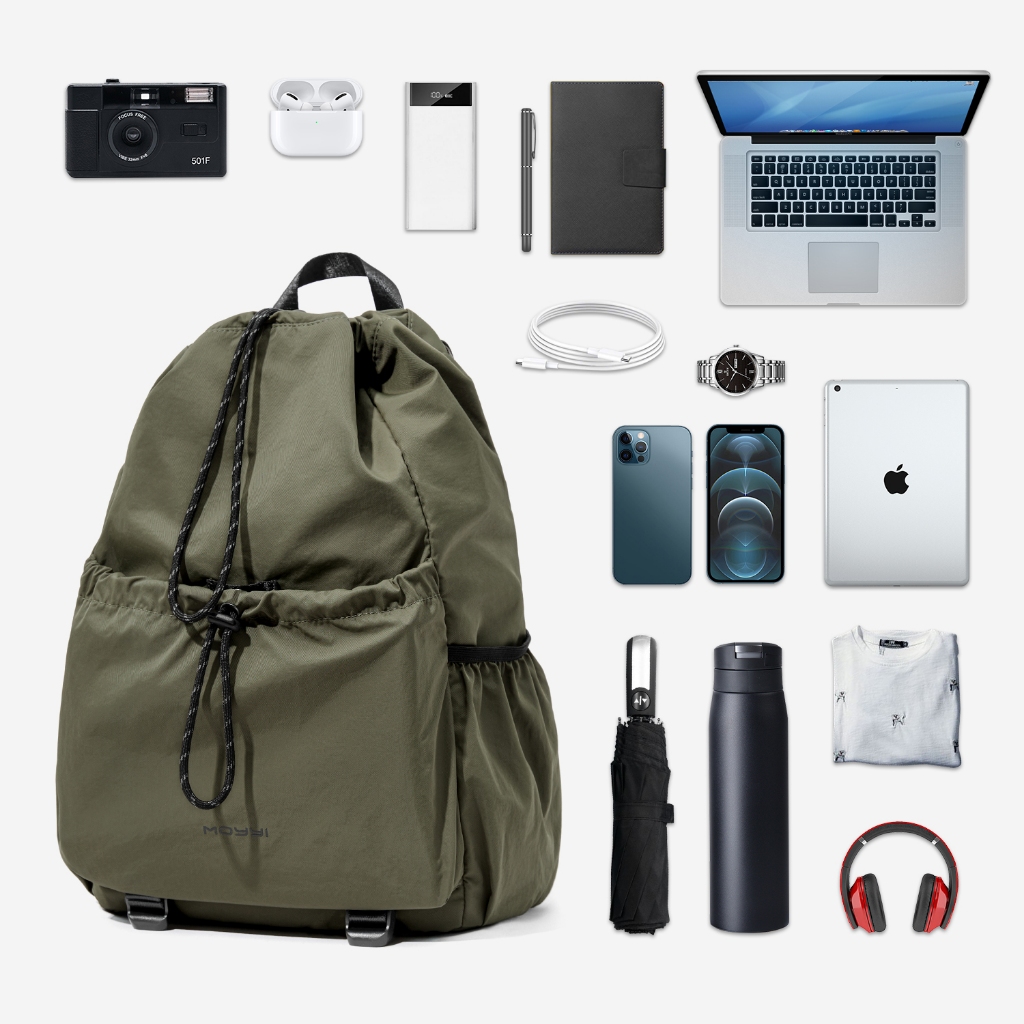 Moyyi กีฬากลางแจ้งกระเป๋าเป้สะพายหลังผู้ชายน้ําหนักเบา Water-Repellent Drawstring กระเป๋าเดินทาง