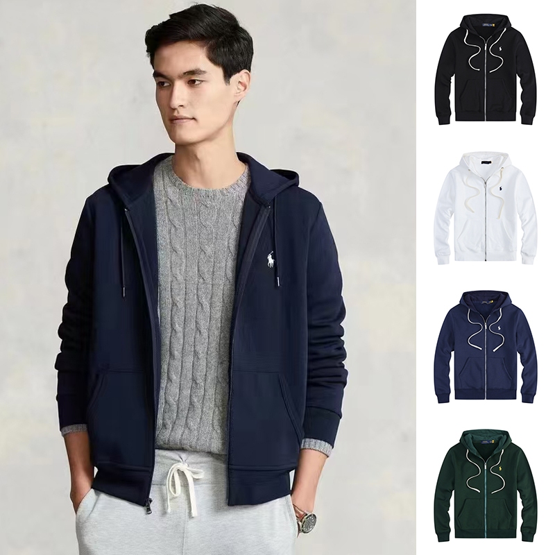 Paul Hooded Sweatshirt Mens Zipper Cardigan Polo Fleece Lining Sweatshirt RL Casual Jacket