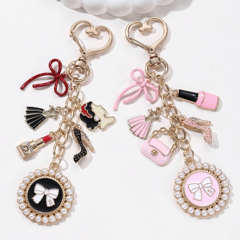 Pretty Preal Bow รอบกระเป๋าถือเคลือบพวงกุญแจการ์ตูน Dainty ชุด Key แหวนสําหรับสาวของขวัญ