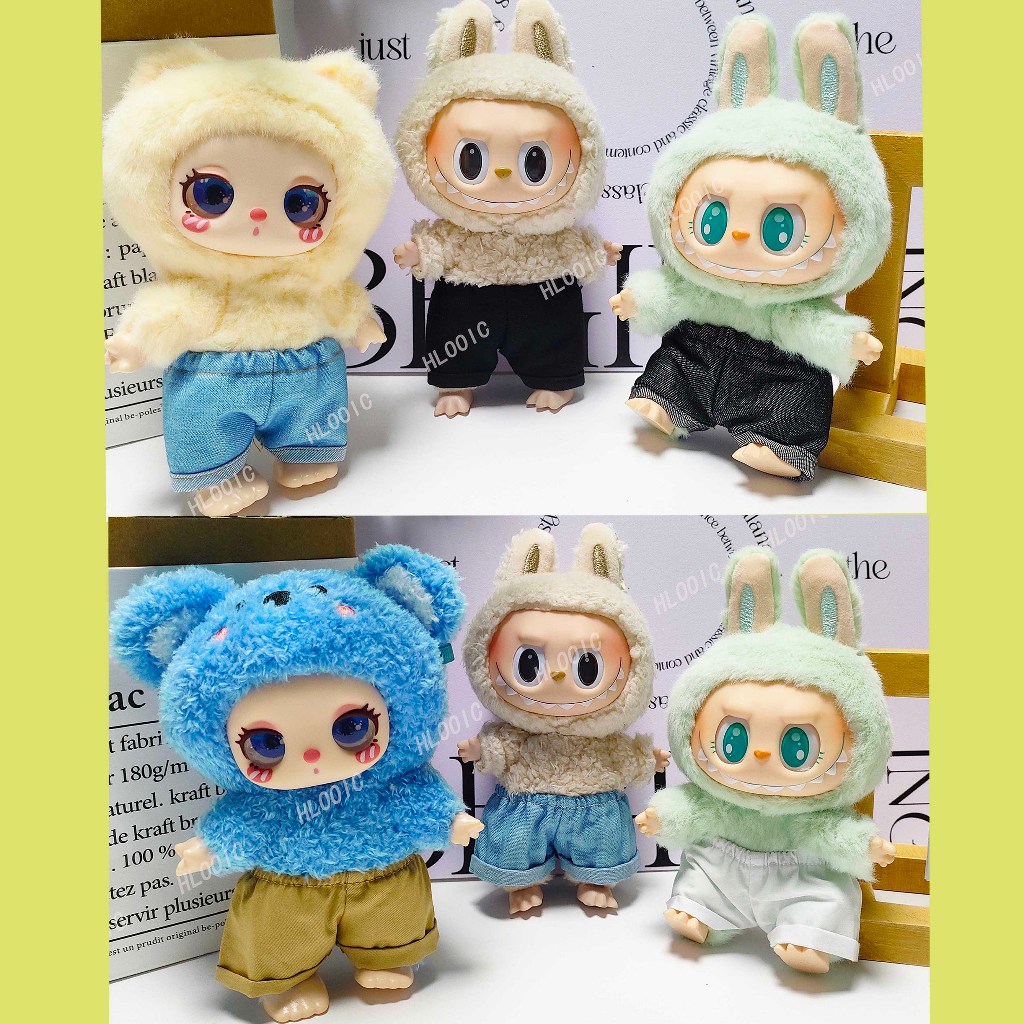15 ซม.17 ซม.Labu เสื้อผ้ากางเกงกางเกงขาสั้น Labubu V1 V2 มีที่นั่ง macaron liila bao -ao ตุ๊กตาเสื้อผ้าอุปกรณ์เสริม