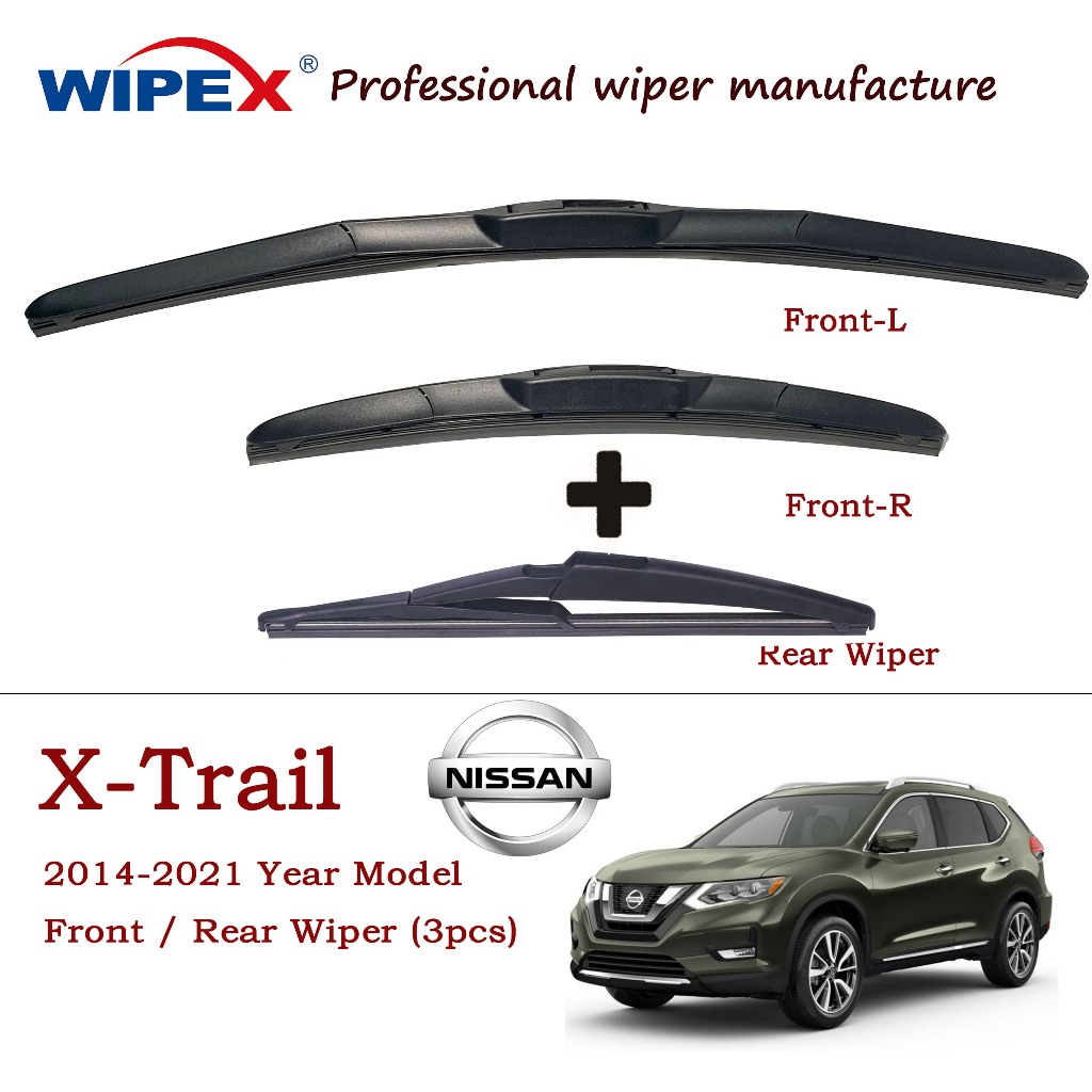 ชุดใบปัดน้ําฝน Nissan XTrail (หน้า/หลัง) สําหรับปี 2014 ถึง 2021 X-Trail Car Window Wiper (แบบไฮบริด หน้า+หลังเดิม) จาก wipex ภรรยา