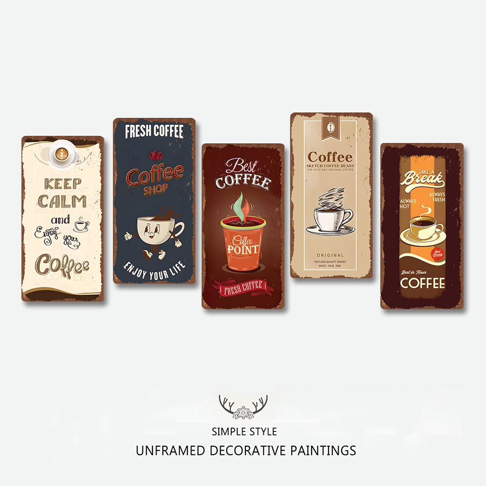 ภาพวาดตกแต่งผนังคาเฟ่ ภาพวาดดีบุก ภาพจิตรกรรมฝาผนังร้านน้ำชานมและโปสเตอร์ บรรยากาศย้อนยุคอเมริกัน ภาพวาดแขวนไร้กรอบ