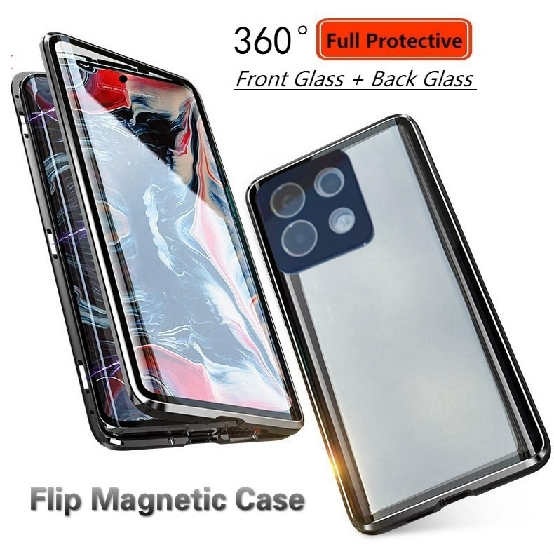 สําหรับ Redmi Note 14 Pro Plus 13 Pro Plus 12 Pro Plus 5G ด้านหน้า + หลังกระจกพลิกกรณีโทรศัพท์แม่เหล็ก