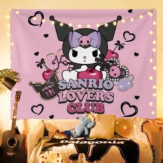 Sanrio KUROMI Healing พื้นหลังผ้า Tapestry น่ารักสาวหัวใจตกแต่งผนังผนังผ้าห้อง KUROMI
