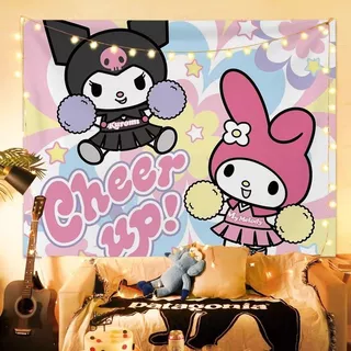 Sanrio KUROMI Healing พื้นหลังผ้า Tapestry น่ารักสาวหัวใจตกแต่งผนังผนังผ้าห้อง KUROMI